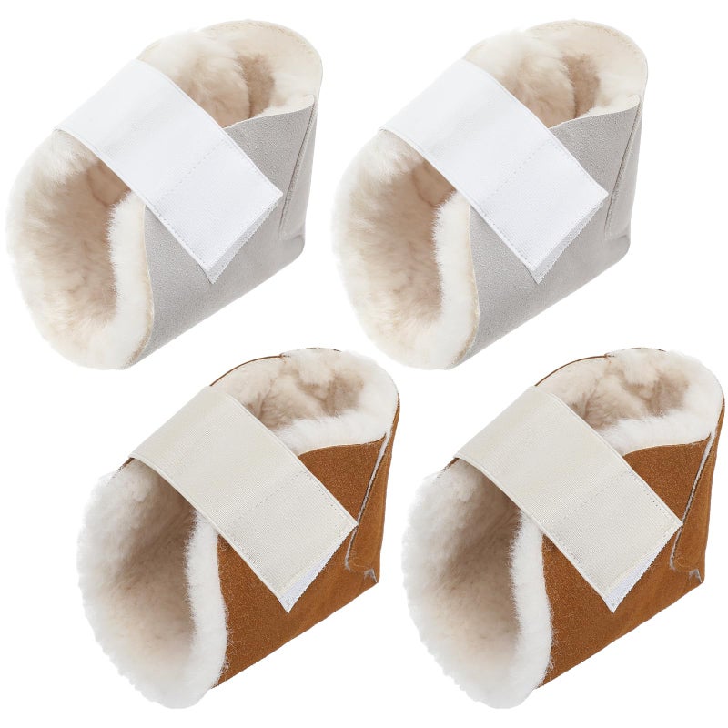 Jeere 2 Pairs Heel Protector Boot Sheepskin Heel Protectors Soft Foot Cushions Pads with Securing Strap for Protect Feet Ankle Pressure Bed SoresBeige Brown